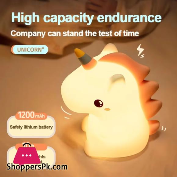 Unicorn Cute Silicone LED Night Light For Kids Children USB Rechargeable Lamp
