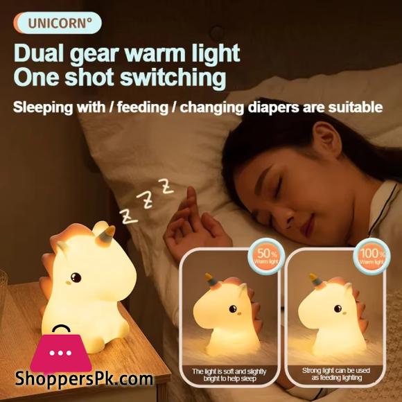 Unicorn Cute Silicone LED Night Light For Kids Children USB Rechargeable Lamp