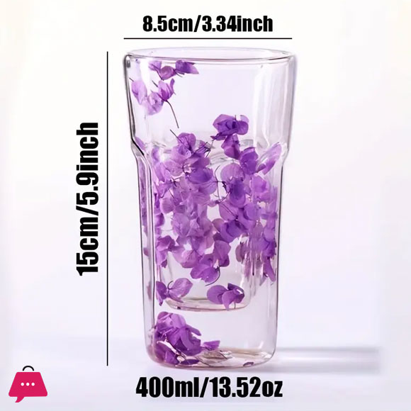 Double Wall Dried Flower Glass Elegant & Aesthetic Drinkware - 400ml