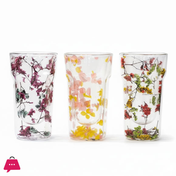 Double Wall Dried Flower Glass Elegant & Aesthetic Drinkware - 400ml