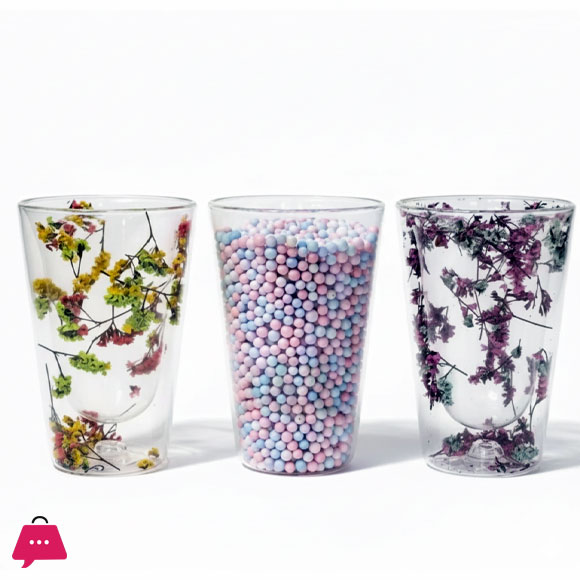 Double Wall Dried Flower Straight Glass Elegant & Aesthetic Drinkware - 400ml