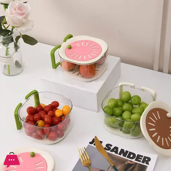 Dust-Proof Fruit Drainer Basket Hidden Folding Handle Drain Switch Expandable 2-In-1