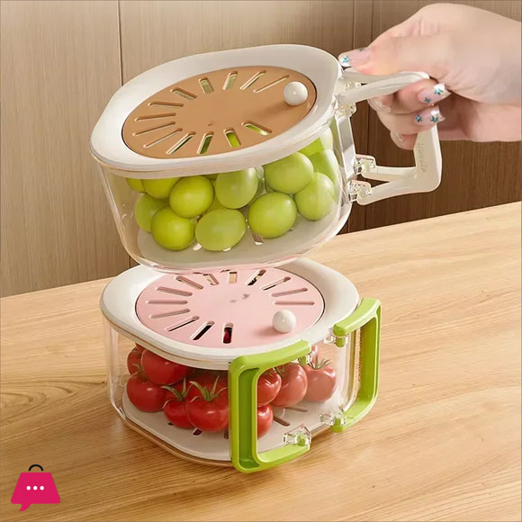 Dust-Proof Fruit Drainer Basket Hidden Folding Handle Drain Switch Expandable 2-In-1