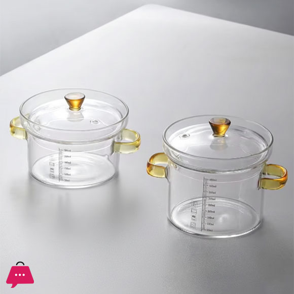 High Borosilicate Glass Mini Cooking Pot Double Handle With Lid Egg Bowl Soup Tureen