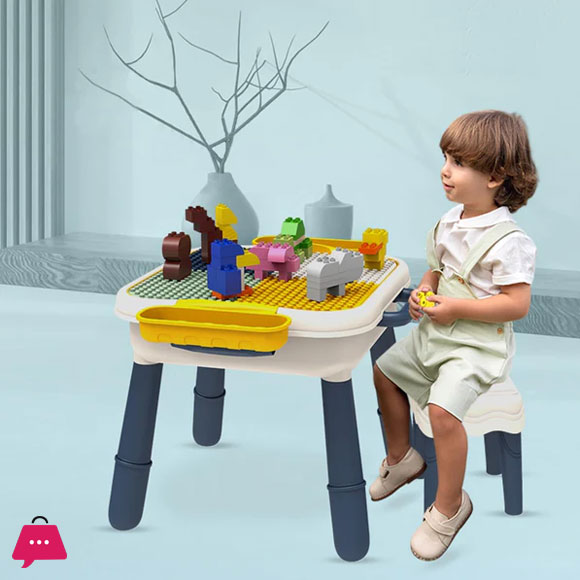 Little Story 4 In 1 Block Activity Table With Stool and Blocks