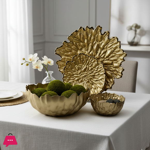 Luxury Gold Leaf Textured Fruit Bowl & Cake Set (14 Pieces)