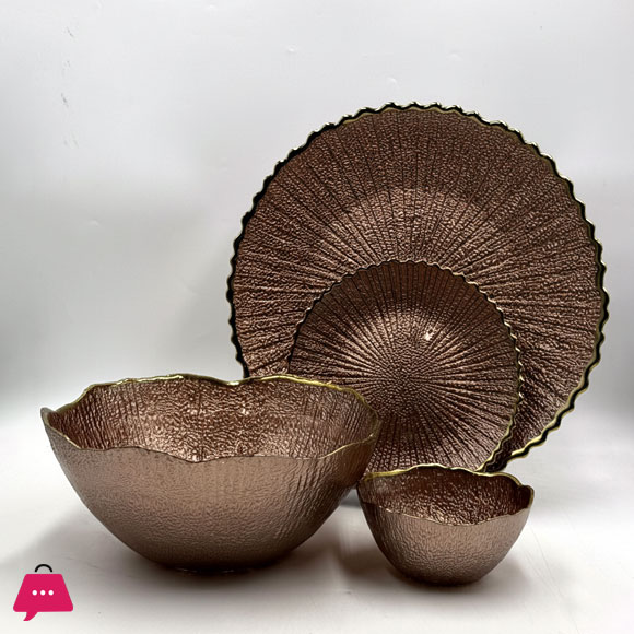 Luxury Round Textured Fruit Bowl & Cake Plate Set (14 Pieces)