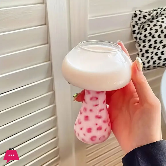 Mushroom Shaped Borosilicate Glass Cup for Cocktails Milk Coffee Microwave Safe - 250ml