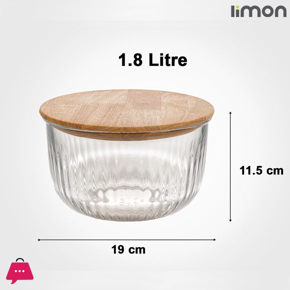 Limon Round Glass Bowl With Bamboo Lid Microwave Safe