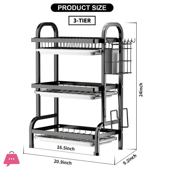 2-3 Tier Dish Rack Utensil and Plate Holder Adjustable and Durable Kitchen Storage Solution