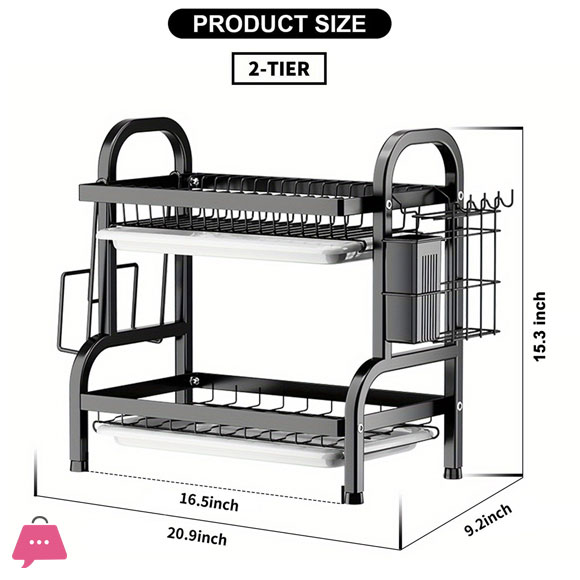 2-3 Tier Dish Rack Utensil and Plate Holder Adjustable and Durable Kitchen Storage Solution