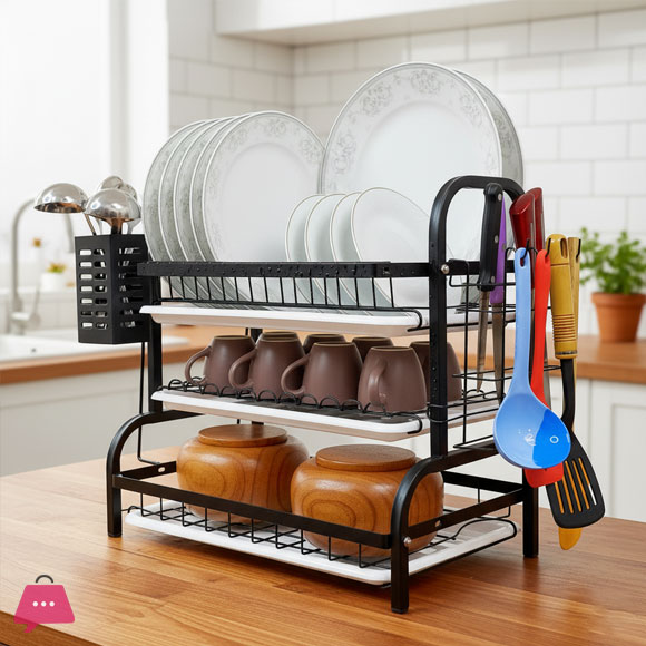 2-3 Tier Dish Rack Utensil and Plate Holder Adjustable and Durable Kitchen Storage Solution