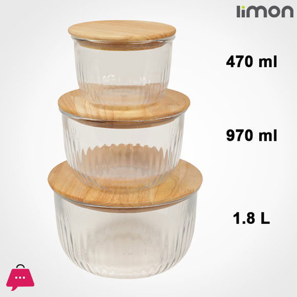 Limon Round Glass Bowl With Bamboo Lid Microwave Safe