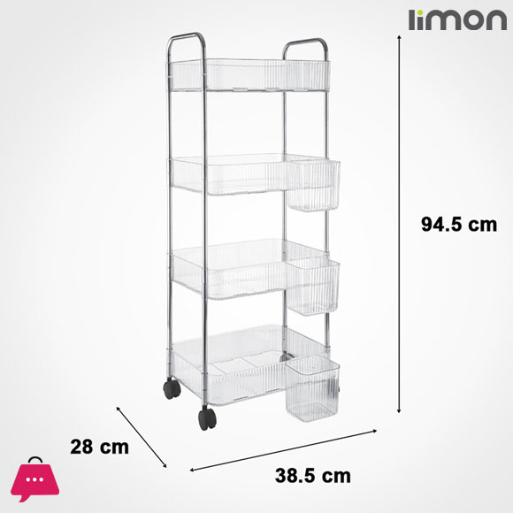 Limon 3 & 4 Tier Clear Acrylic Smart Trolley