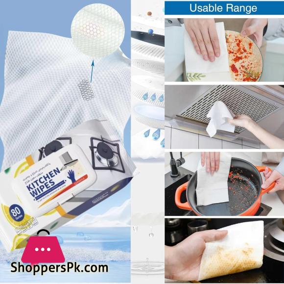 80 Pcs Kitchen Cleaning Wipes Lemon Scent – Effective Cleaning & Removing Grease & Stains