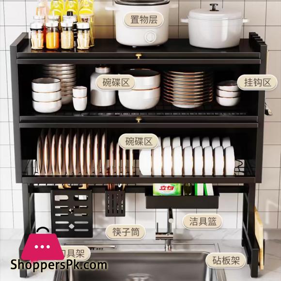 Double Layer Over The Sink Kitchen Sink Shelf Countertop Multifunctional Dish Drain Rack 85CM