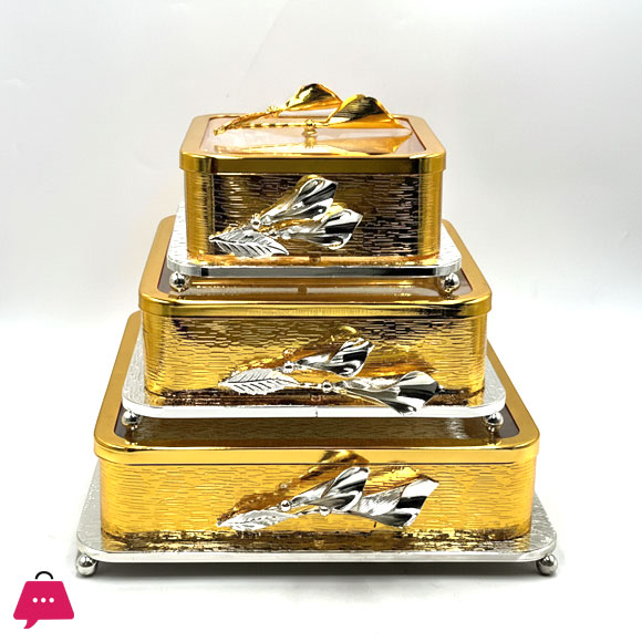 Elegant Golden Square Nuts and Candy or Food Storage Container with Lid 3-Piece