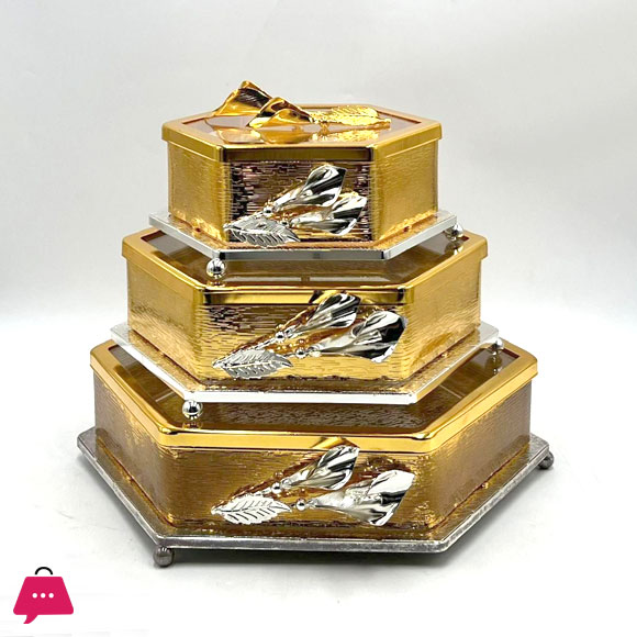 Elegant Golden Square Nuts and Candy or Food Storage Container with Lid 3-Piece