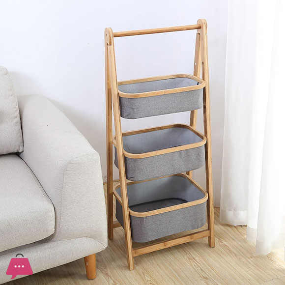Folding Bamboo Two & Three-Tier Storage Basket