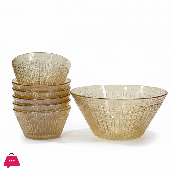 Glass Bowl Set 6+1 Pcs Striped Greek Pattern