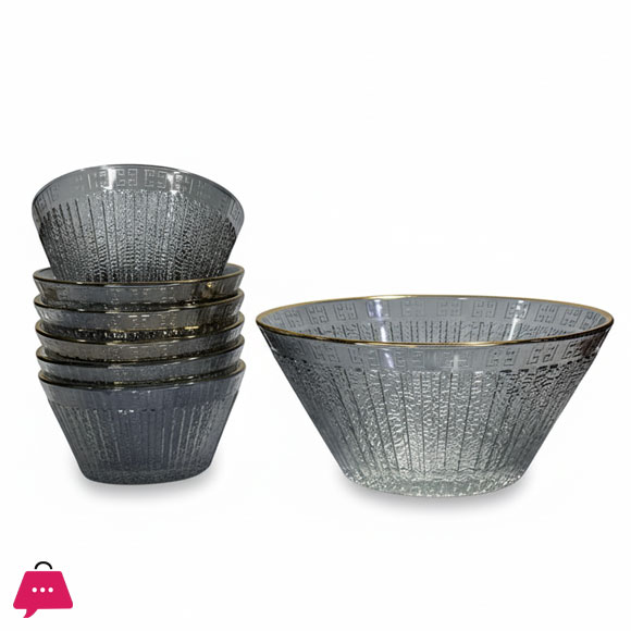 Glass Bowl Set 6+1 Pcs Striped Greek Pattern