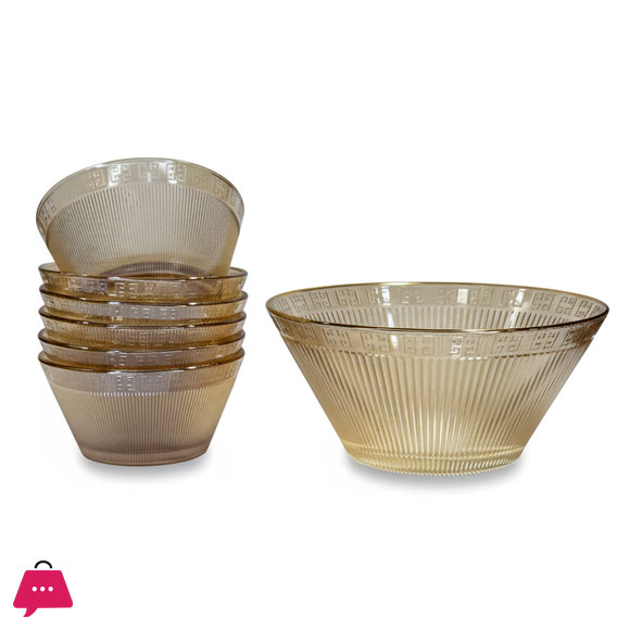 Glass Bowl Set 6+1 Pcs Striped Greek Pattern