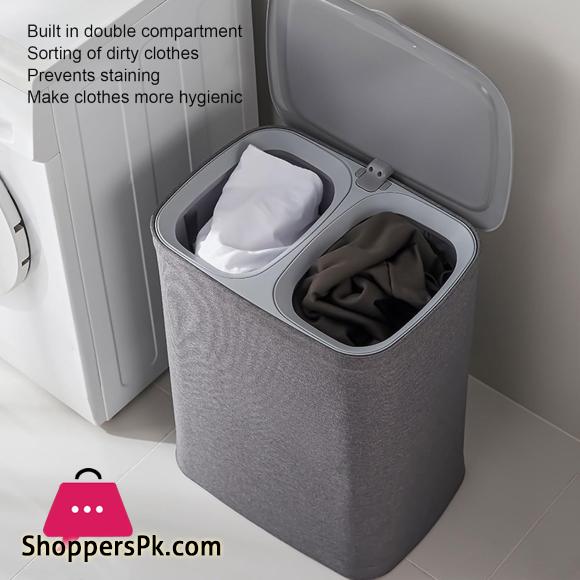 Laundry Basket with Lid Dual Compartment Design Laundry Hamper for Bathroom Laundry