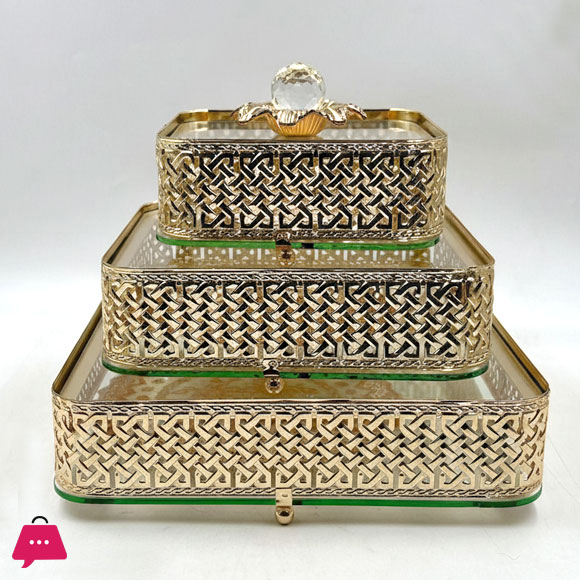 Luxury 3-Piece Sqaure Golden Bonbonniere Set