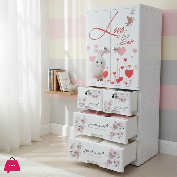 Sonati Wardrobe Multipurpose Staorage Drawer - Toy Almari Hanging Portion Cupboard Decorative Style - Almari Cabinet Portable With 6 Drawer