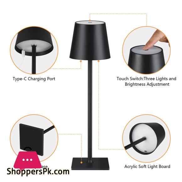 Table Lamp for Bedroom Rechargeable Wireless Touch Lamp 2 Steps Adjustable Lamp Touch Light