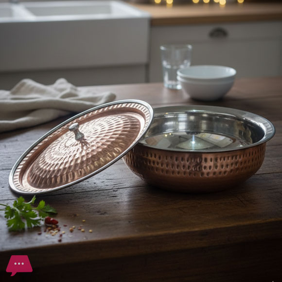 Copper Steel Handi for Serving Hammered Design