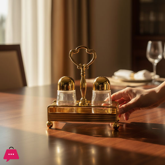 Elegant Golden Salt & Pepper Shaker Set with Stand