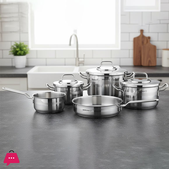 Korkmaz Astron 8 Pcs Cookware Set | Stainless Steel Pots and Pans Set
