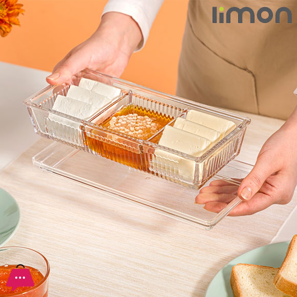 Limon 3 Divided Multi-Purpose Glass Tray with Acrylic Lid