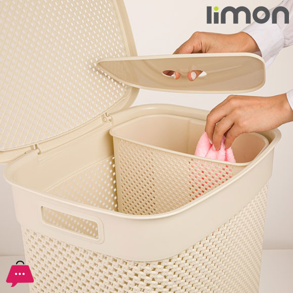 Limon High Laundry Basket with Lid Knit Design