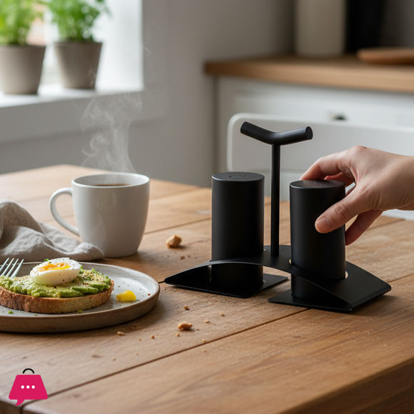 Modern Stainless Steel Salt and Pepper Shaker Set with Stand