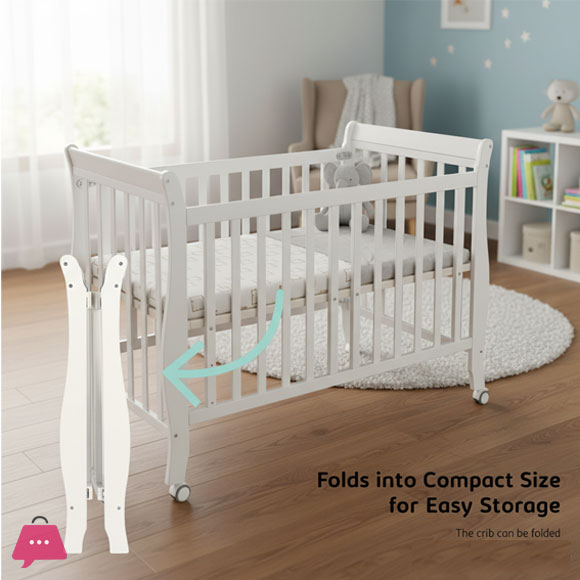 MOON Wooden Foldable Baby Crib