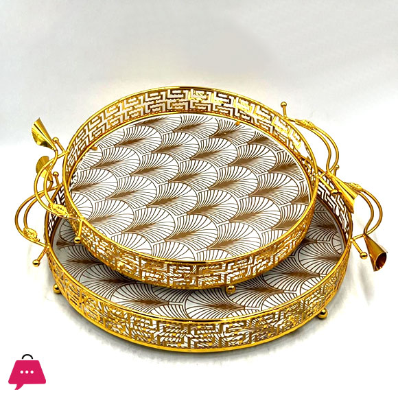 Round Metal Mirror Makeup Tray Jewelry Trinket Tray Cosmetic Perfume Tray for Dresser Bathroom Bedroom Countertop Organizer Tray 2PC
