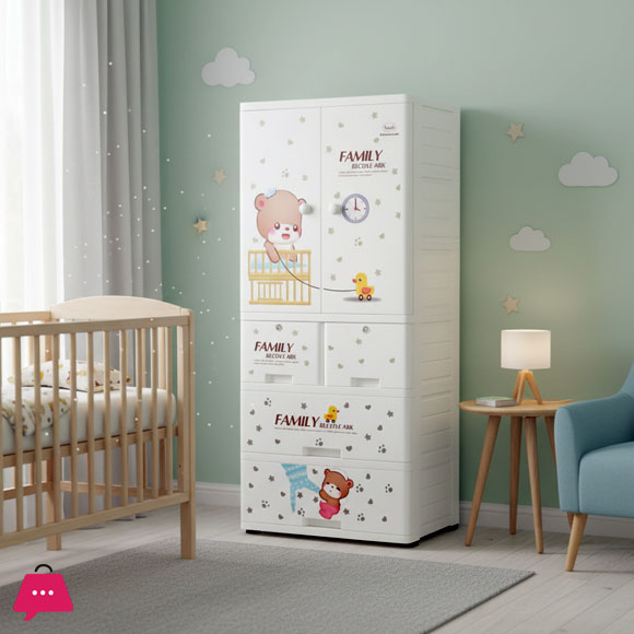 Sonati Wardrobe Multipurpose Staorage Drawer - Toy Almari Hanging Portion Cupboard Decorative Style - Almari Cabinet Portable With 6 Drawer
