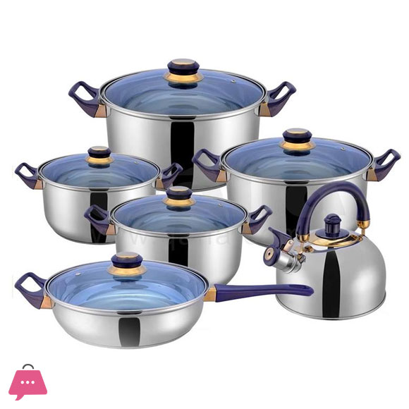 Stainless Steel Premium Quality Cookware Set with Kettle Glass Lid