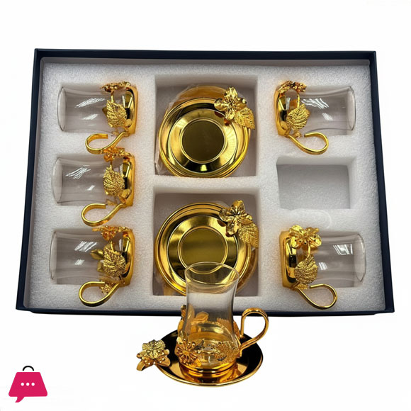Turkish Nostalgic Tea Cups and Saucers Set for 6 Person Luxury Turkish Tea Set
