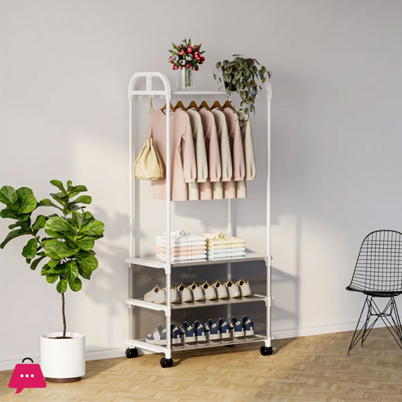 White Clothes Shoe Organizer Wardrobe Hanger Clothes Rack