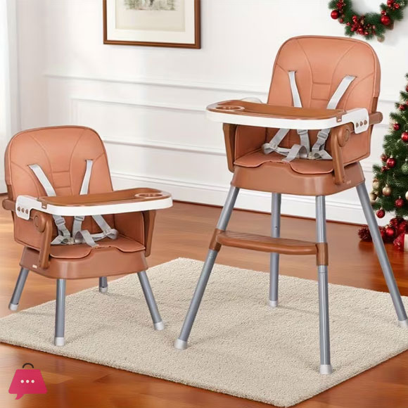 2-in-1 Folding High Chair with Height Adjustment 5-Point Safety Harness, Removable Dual Trays & PU Cushion and Non-Slip Metal Legs - Lightweight