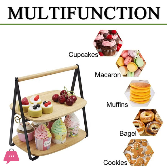 2-Tier Bamboo Serving Stand Modern Wood Display Cake Dessert Stand