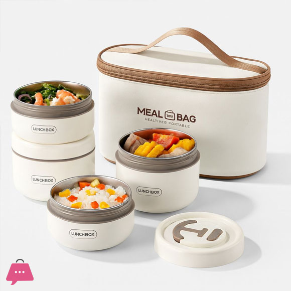 304 Stainless Steel Insulated Lunch Box Set Portable 4-Piece Adult Food Container with Thermal Bag for Food Packaging