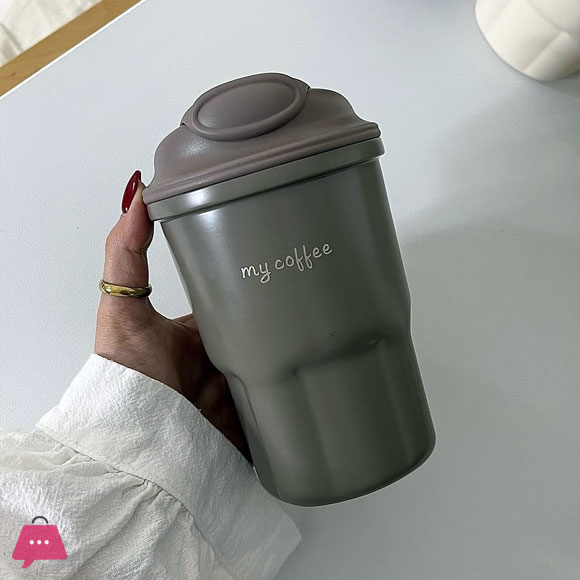 Cute Korean Coffee Cup Thermos With Straw Tumbler 450ml