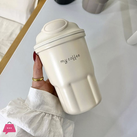 Cute Korean Coffee Cup Thermos With Straw Tumbler 450ml