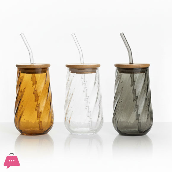 Frosted Glass Tumblers with Bamboo Lid & Straw