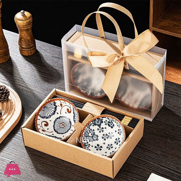 Japanese-Style Bowl and Chopstick Set Ceramic Tableware Gift Box Set