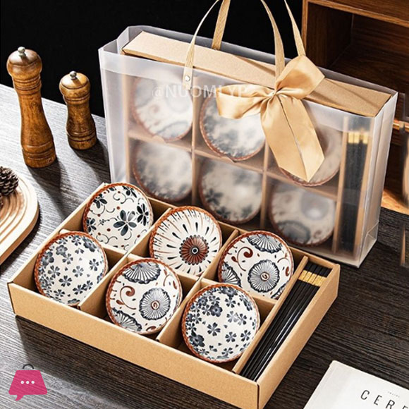 Japanese-Style Bowl and Chopstick Set Ceramic Tableware Gift Box Set